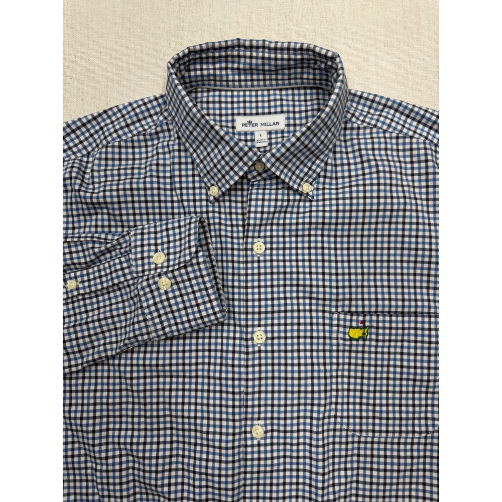 Peter Millar Masters Tournament Blue Gingham Button Down Shirt Mens Large